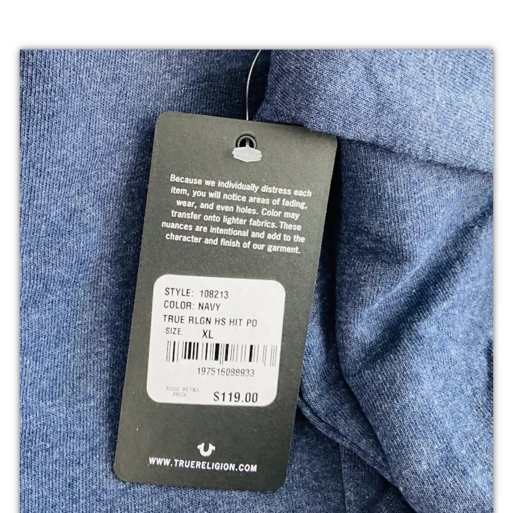 True Religion Hoodie Men’s XL‎ Blue Logo Long Sleeve Original Jean Brand